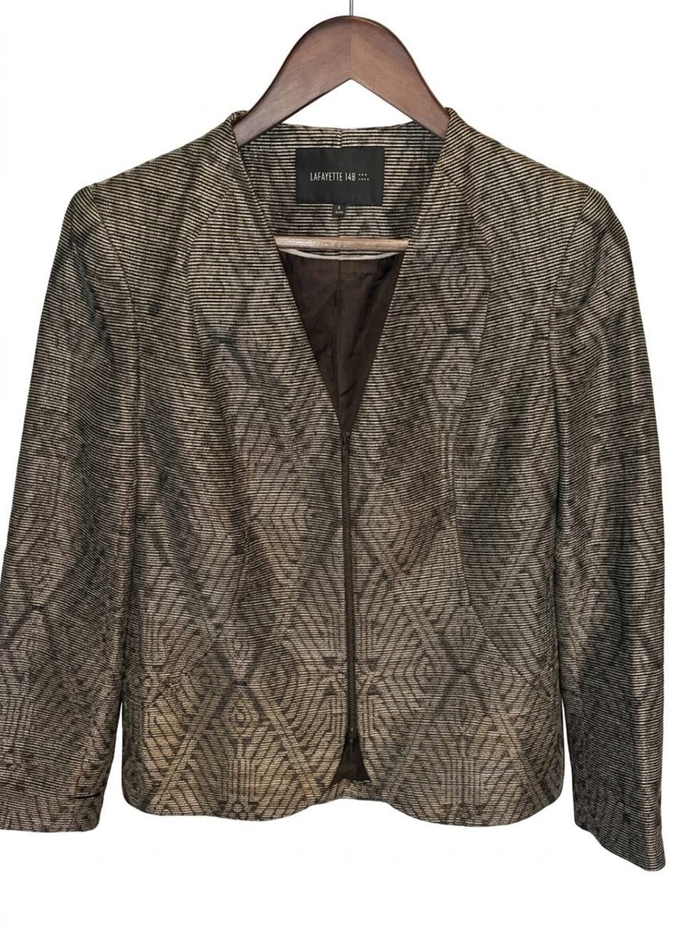 Lafayette 148 Geometric Jacquard Zip Blazer Jacket Quiet Luxury Workwear
